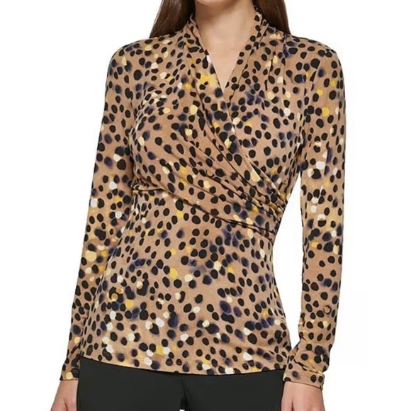 DKNY Long Sleeve Surplice V Neck Top - Picture 1 of 5
